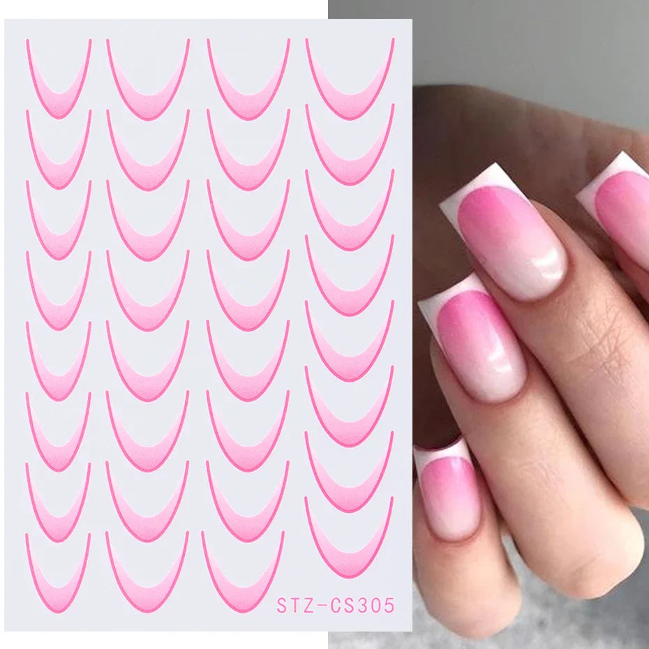 6pcs French Manicure Sticker Gradient Stripe Lines Sliders For Nails